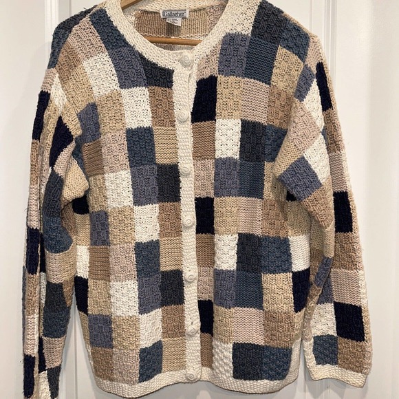 Vtg Women Gallagher Quilted Large Patchwork Crochet Granny Cottagecore Cardigan - Picture 1 of 9